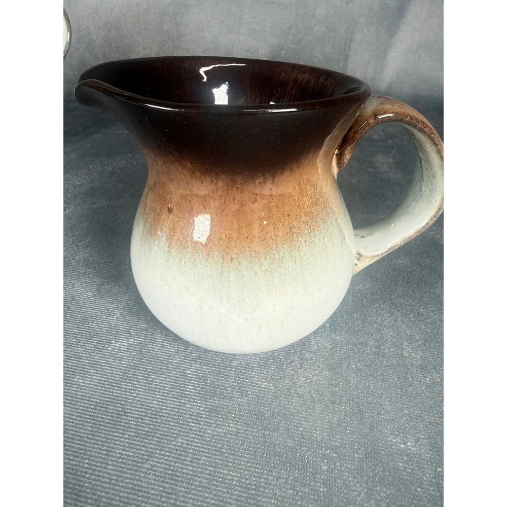 Vintage‎ Peter Pots Pottery Teapot Sugar & Creamer Set - Mahogany Brown MCM